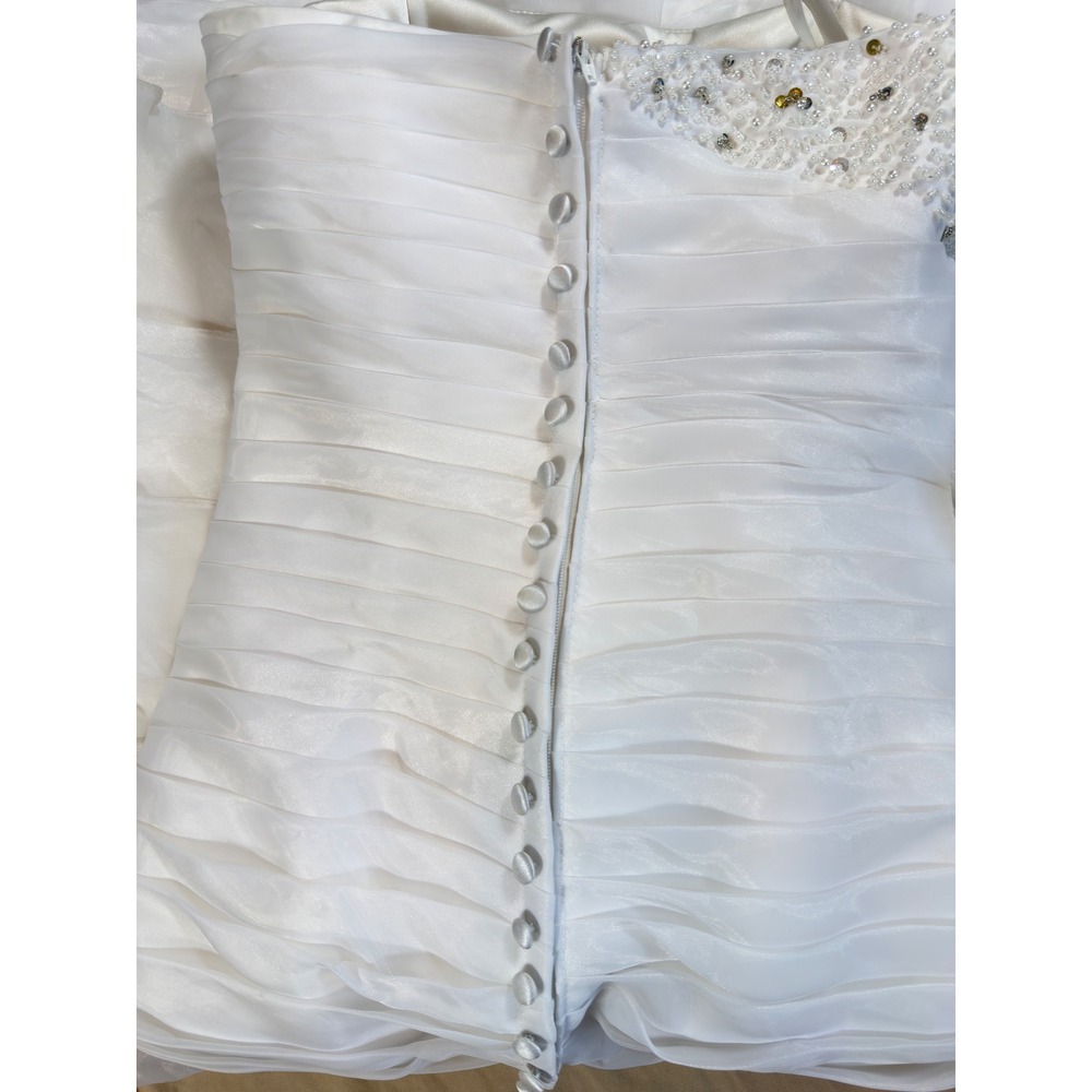 Organza Wedding Gown Women Size 4 White Beaded Ruffle Mermaid Strapless - Picture 12 of 16